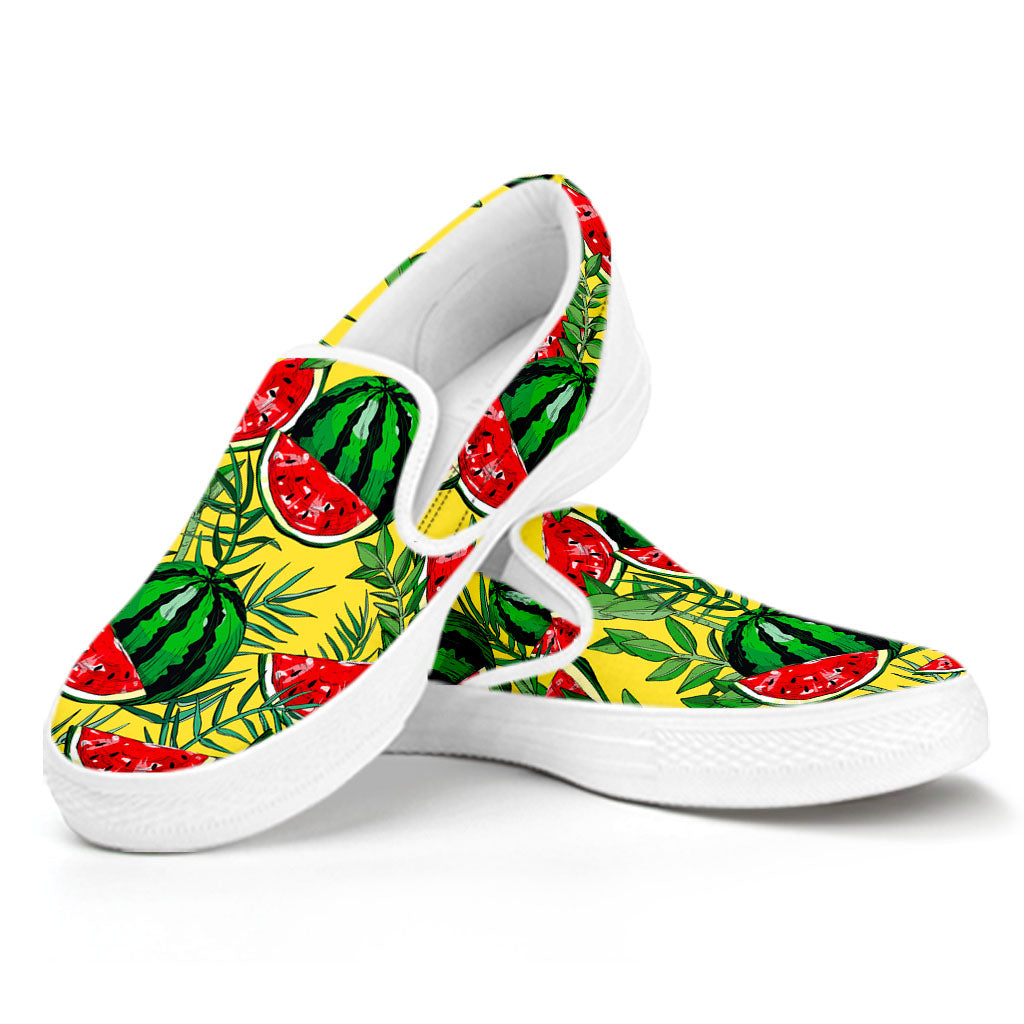 Leaf Watermelon Pieces Pattern Print White Slip On Sneakers