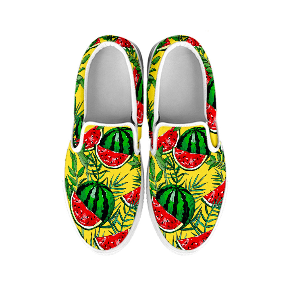 Leaf Watermelon Pieces Pattern Print White Slip On Sneakers