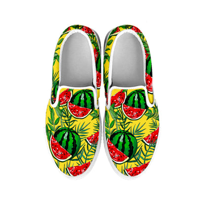 Leaf Watermelon Pieces Pattern Print White Slip On Sneakers