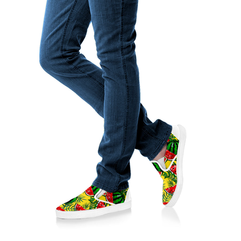 Leaf Watermelon Pieces Pattern Print White Slip On Sneakers