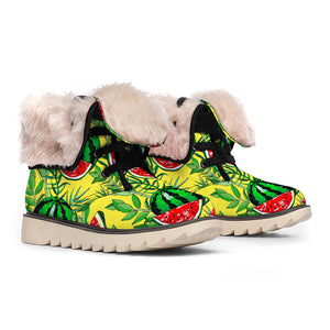 Leaf Watermelon Pieces Pattern Print Winter Boots