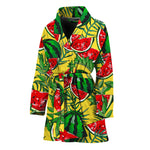 Leaf Watermelon Pieces Pattern Print Women's Bathrobe