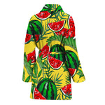 Leaf Watermelon Pieces Pattern Print Women's Bathrobe