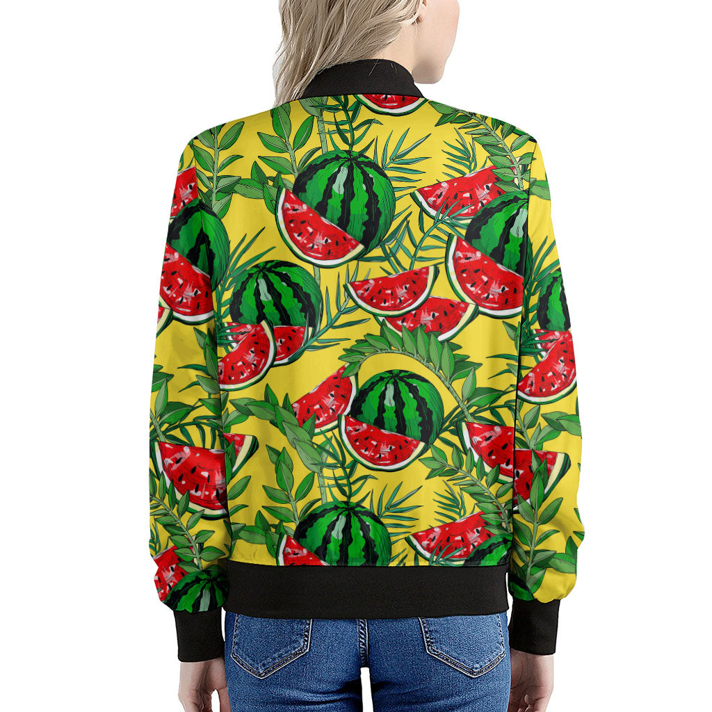 Leaf Watermelon Pieces Pattern Print Women's Bomber Jacket