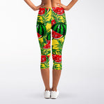 Leaf Watermelon Pieces Pattern Print Women's Capri Leggings