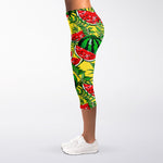 Leaf Watermelon Pieces Pattern Print Women's Capri Leggings