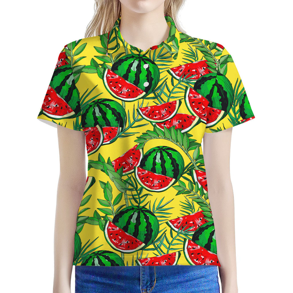 Leaf Watermelon Pieces Pattern Print Women's Polo Shirt