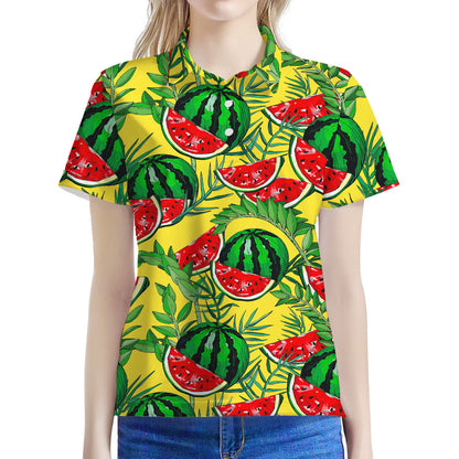 Leaf Watermelon Pieces Pattern Print Women's Polo Shirt