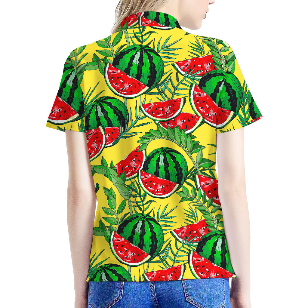 Leaf Watermelon Pieces Pattern Print Women's Polo Shirt