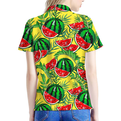 Leaf Watermelon Pieces Pattern Print Women's Polo Shirt