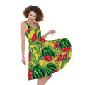 Leaf Watermelon Pieces Pattern Print Sleeveless Knee Length Dress