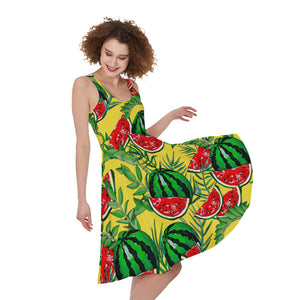 Leaf Watermelon Pieces Pattern Print Women's Sleeveless Dress