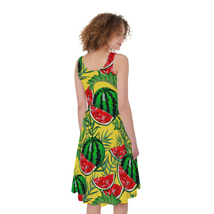 Leaf Watermelon Pieces Pattern Print Women's Sleeveless Dress