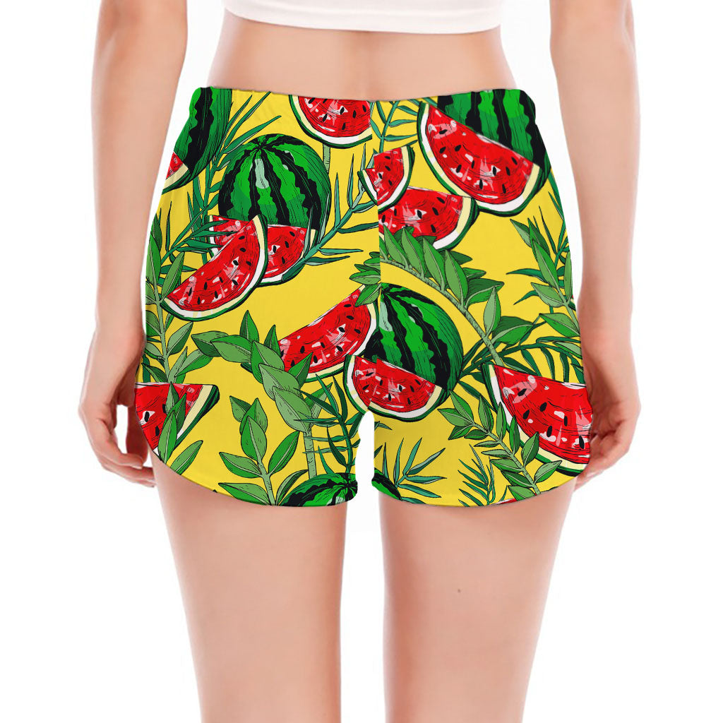 Leaf Watermelon Pieces Pattern Print Women's Split Running Shorts