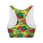 Leaf Watermelon Pieces Pattern Print Women's Sports Bra