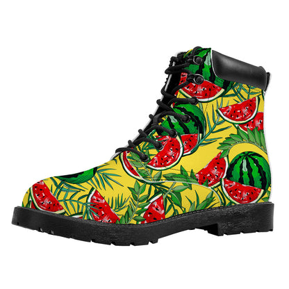 Leaf Watermelon Pieces Pattern Print Work Boots
