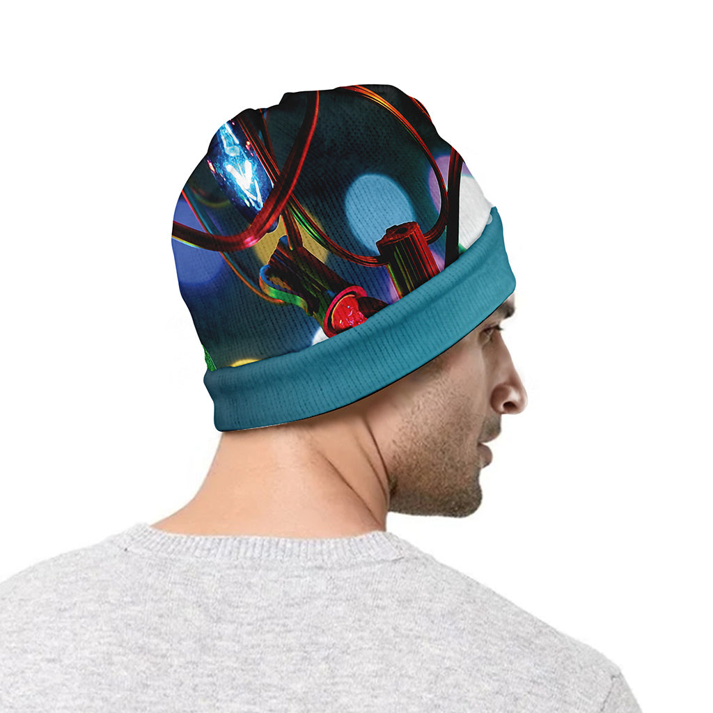 LED Christmas String Lights Print Beanie