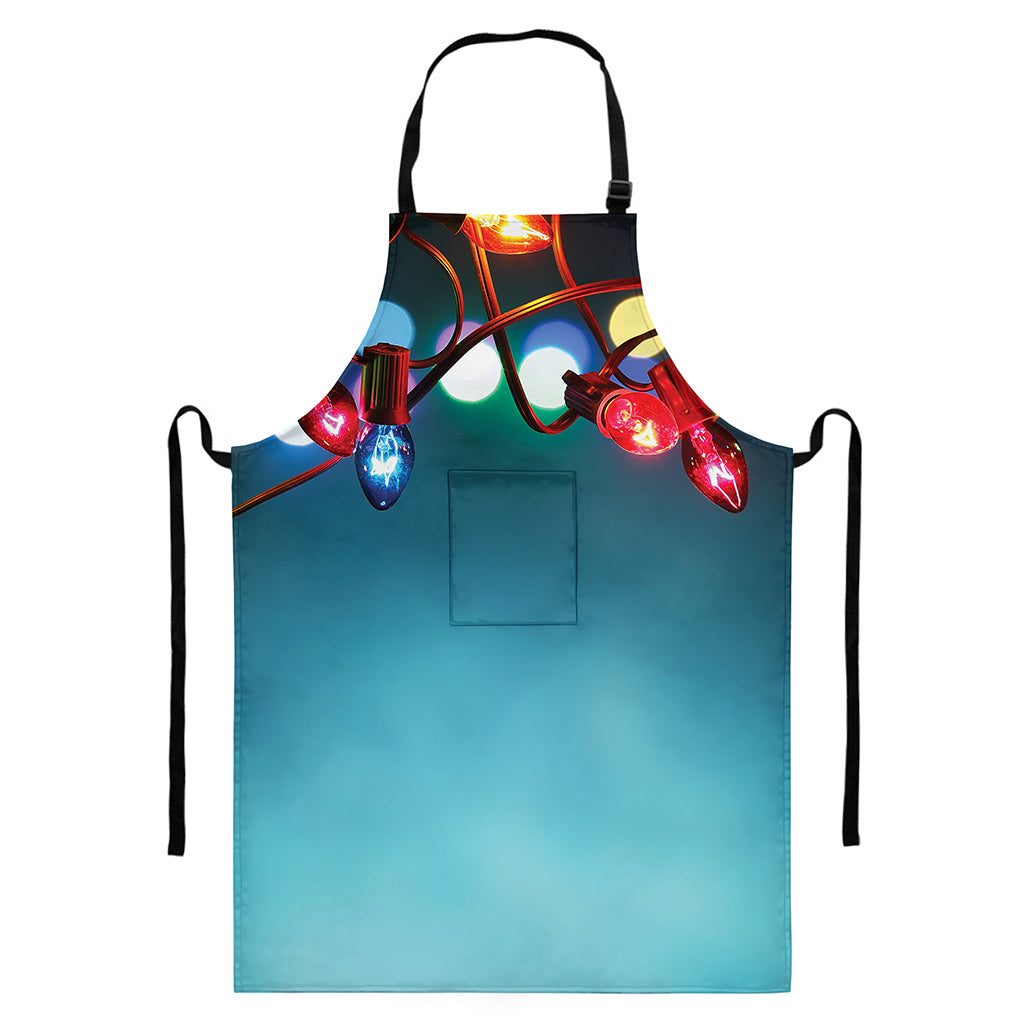 LED Christmas String Lights Print Bib Apron With Pocket