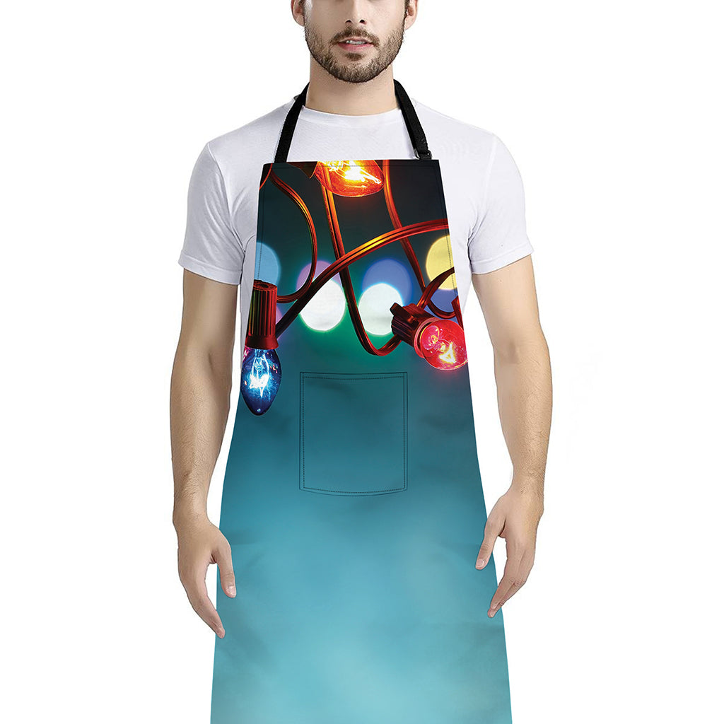 LED Christmas String Lights Print Bib Apron With Pocket