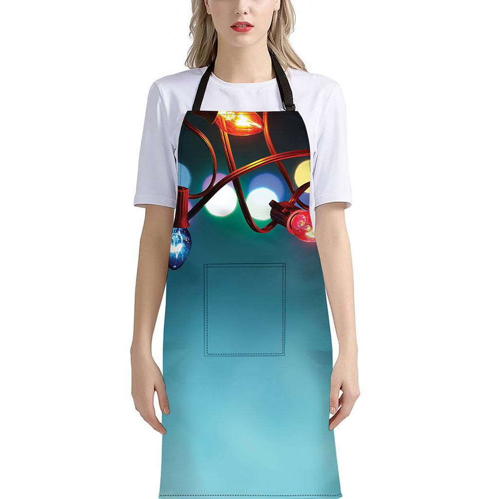 LED Christmas String Lights Print Bib Apron With Pocket