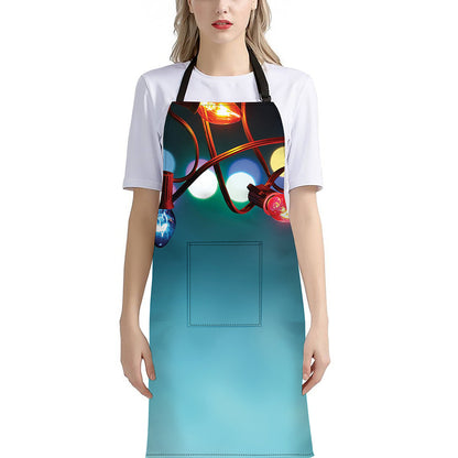 LED Christmas String Lights Print Bib Apron With Pocket
