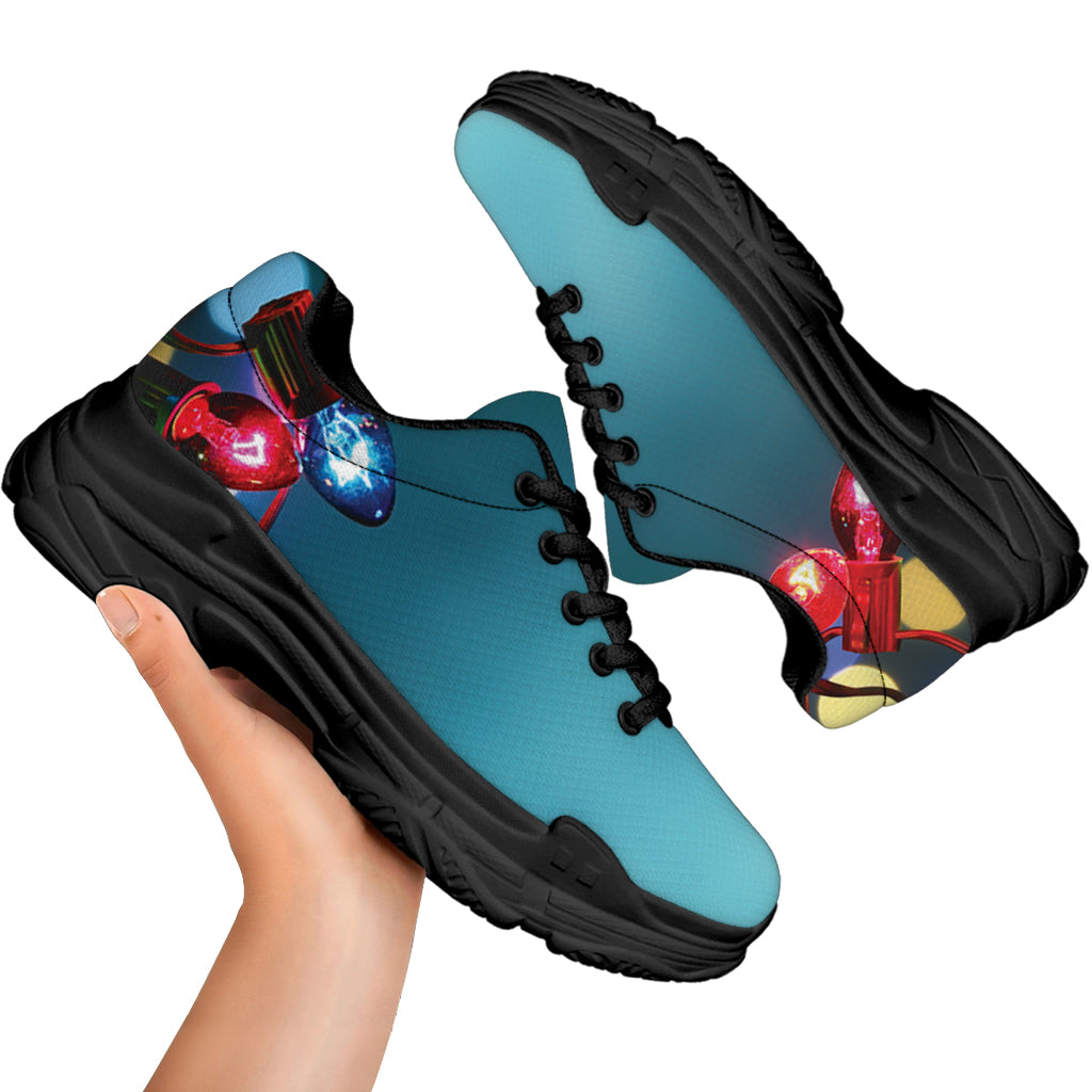 LED Christmas String Lights Print Black Chunky Shoes