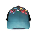 LED Christmas String Lights Print Black Mesh Trucker Hat