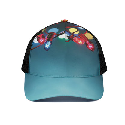 LED Christmas String Lights Print Black Mesh Trucker Cap