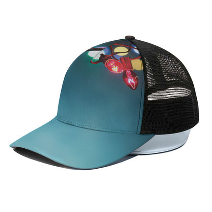 LED Christmas String Lights Print Black Mesh Trucker Cap