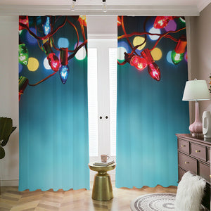 LED Christmas String Lights Print Blackout Pencil Pleat Curtains