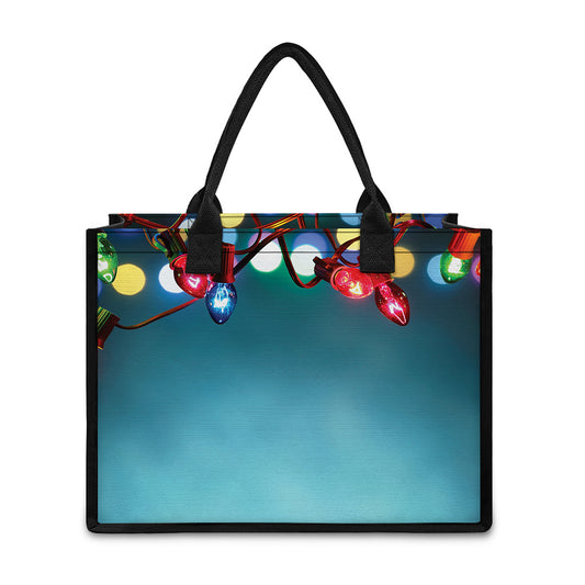 LED Christmas String Lights Print Canvas Tote Bag