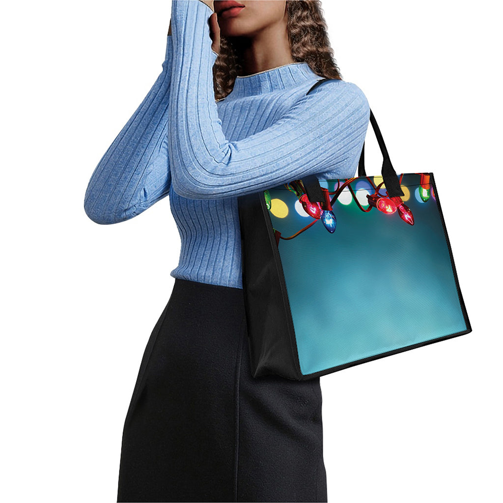 LED Christmas String Lights Print Canvas Tote Bag
