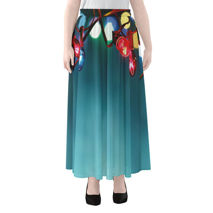 LED Christmas String Lights Print Chiffon Maxi Skirt