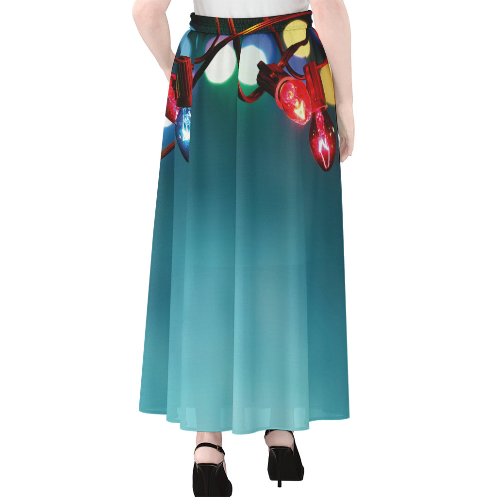 LED Christmas String Lights Print Chiffon Maxi Skirt