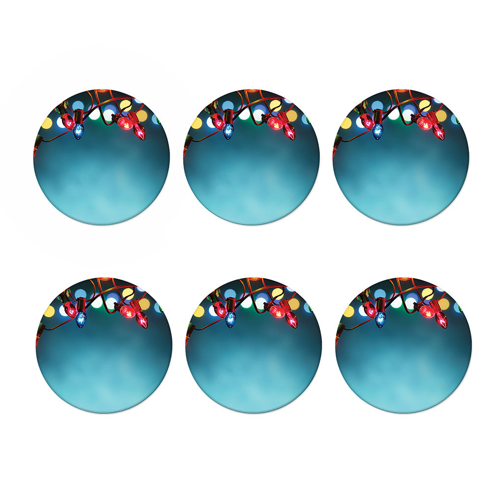 LED Christmas String Lights Print Coaster Set