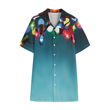 LED Christmas String Lights Print Cotton Hawaiian Shirt