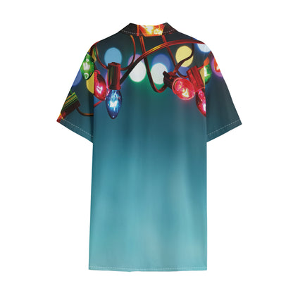 LED Christmas String Lights Print Cotton Hawaiian Shirt