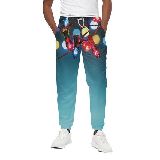 LED Christmas String Lights Print Cotton Pants