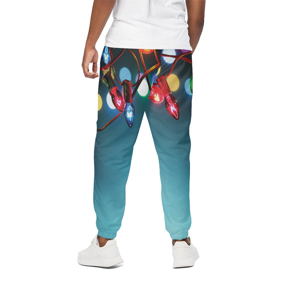 LED Christmas String Lights Print Cotton Pants