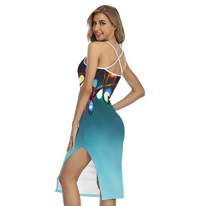 LED Christmas String Lights Print Cross Back Cami Dress
