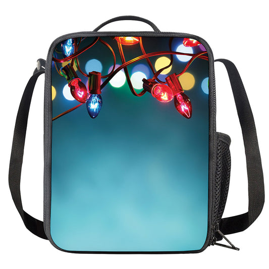 LED Christmas String Lights Print Crossbody Lunch Bag