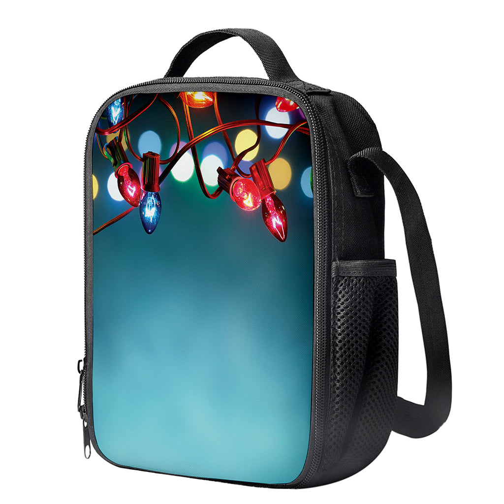 LED Christmas String Lights Print Crossbody Lunch Bag