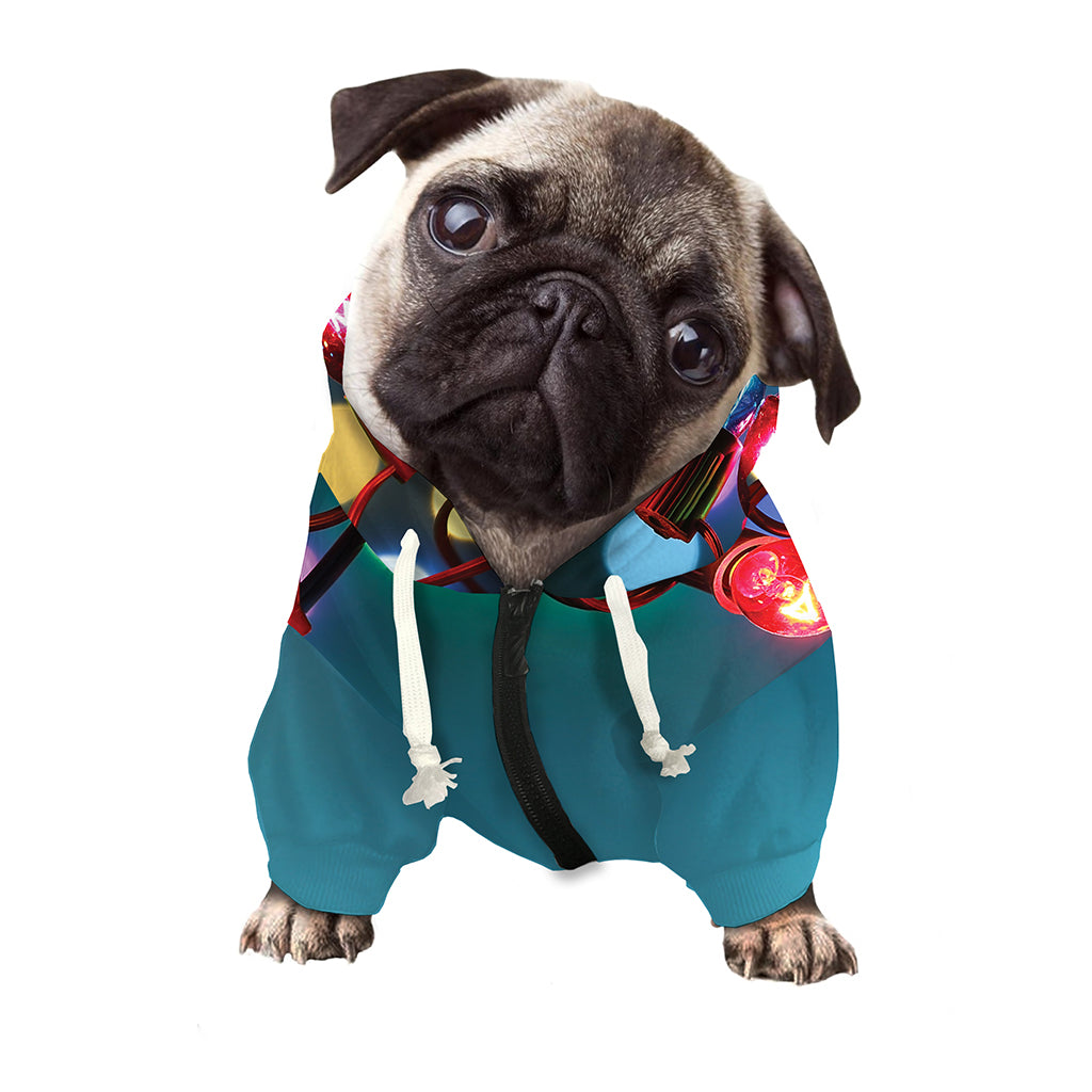 LED Christmas String Lights Print Dog Zip Up Hoodie
