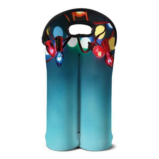 LED Christmas String Lights Print Double Neoprene Wine Tote