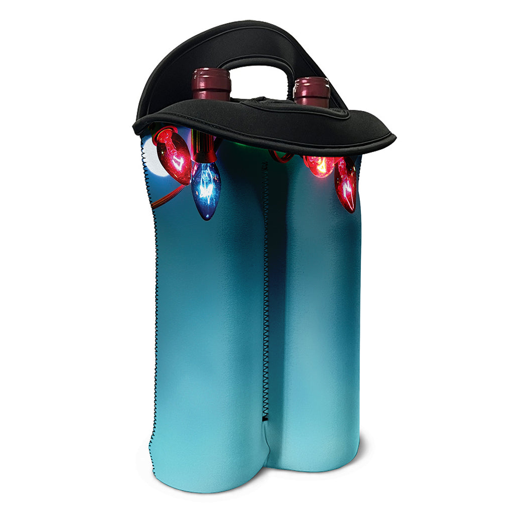 LED Christmas String Lights Print Double Neoprene Wine Tote