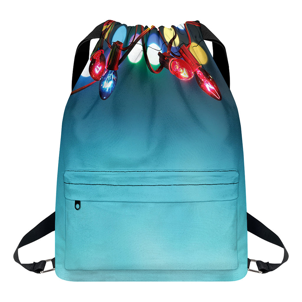LED Christmas String Lights Print Drawstring Backpack
