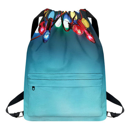 LED Christmas String Lights Print Drawstring Backpack