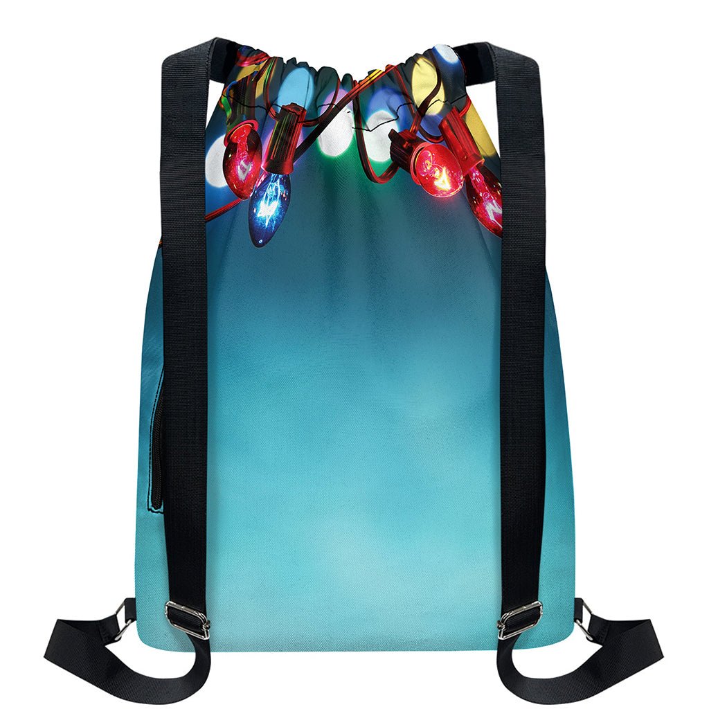 LED Christmas String Lights Print Drawstring Backpack