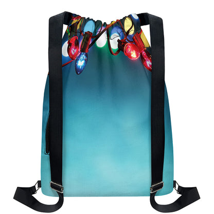 LED Christmas String Lights Print Drawstring Backpack