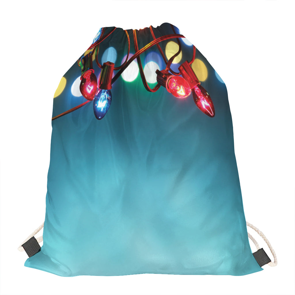 LED Christmas String Lights Print Drawstring Bag